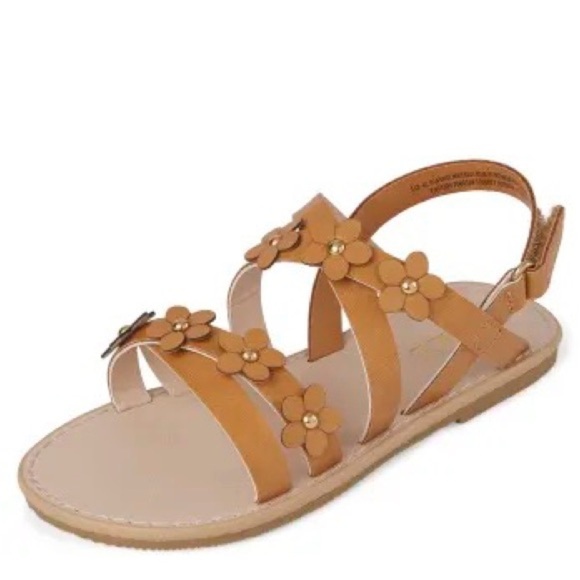 Children’s Place Toddler Flower Strappy Sandal in Tan Briwn with Gold Sz 7 - Picture 1 of 6